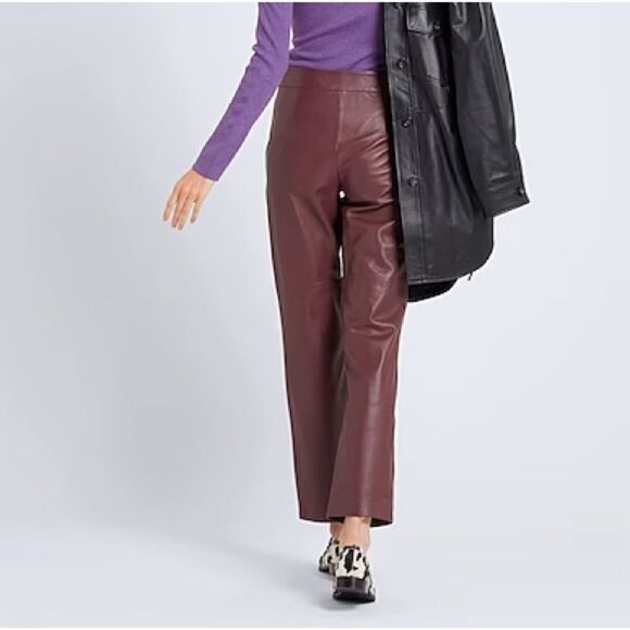 8 by Yoox Brown lambs Leather Flare Straight Leg Trouser Pants New - Picture 1 of 7